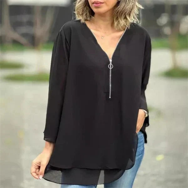 Olivia | Chiffon Blouse with Double Zip
