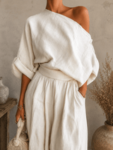 Janet | Off-Shoulder Loose Top and Slim Trousers Set