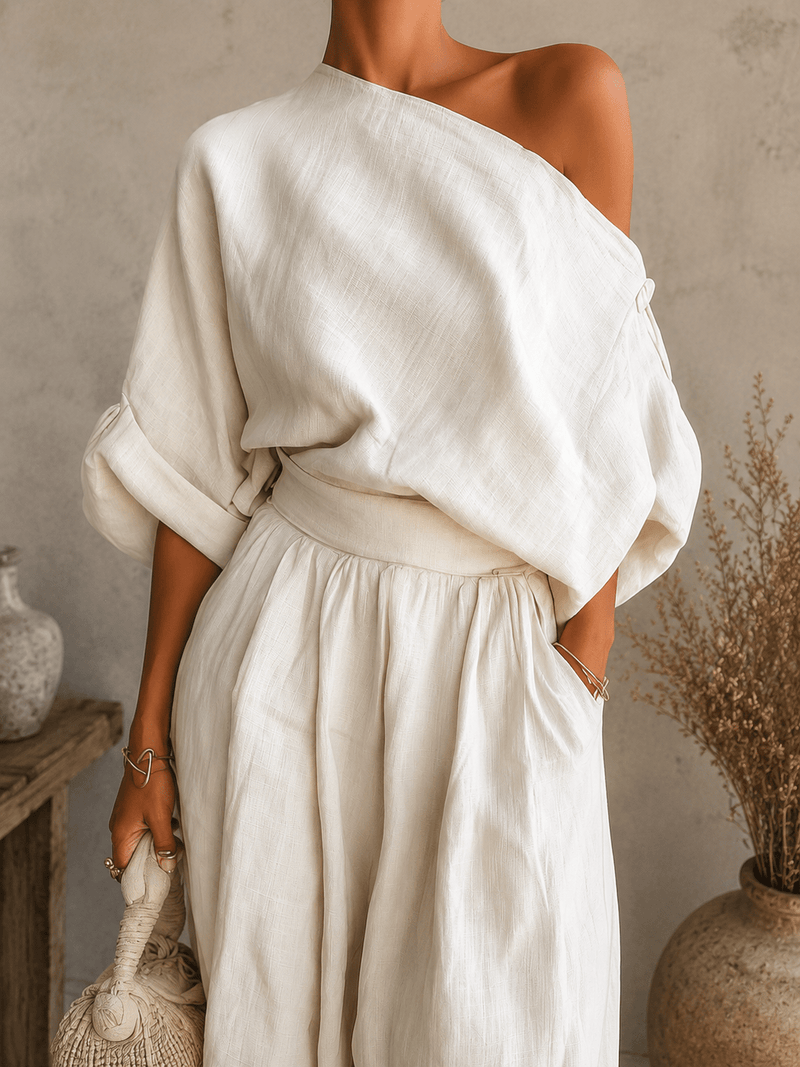 Janet | Off-Shoulder Loose Top and Slim Trousers Set