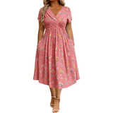 Vestito Donna Scollo a V Stampa Floreale con Vita Twist