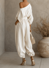 Janet | Off-Shoulder Loose Top and Slim Trousers Set