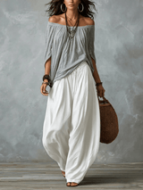 Luna | Top a Spalle Scoperte e Pantaloni Fluidi