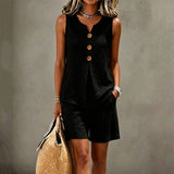 Solana | Completo in Cotone e Lino con Top con Bottoni e Shorts