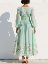Clara | Light Green Floral Midi Dress