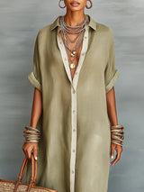 Manelle | Olive Green Maxi Dress with Minimalist Lines