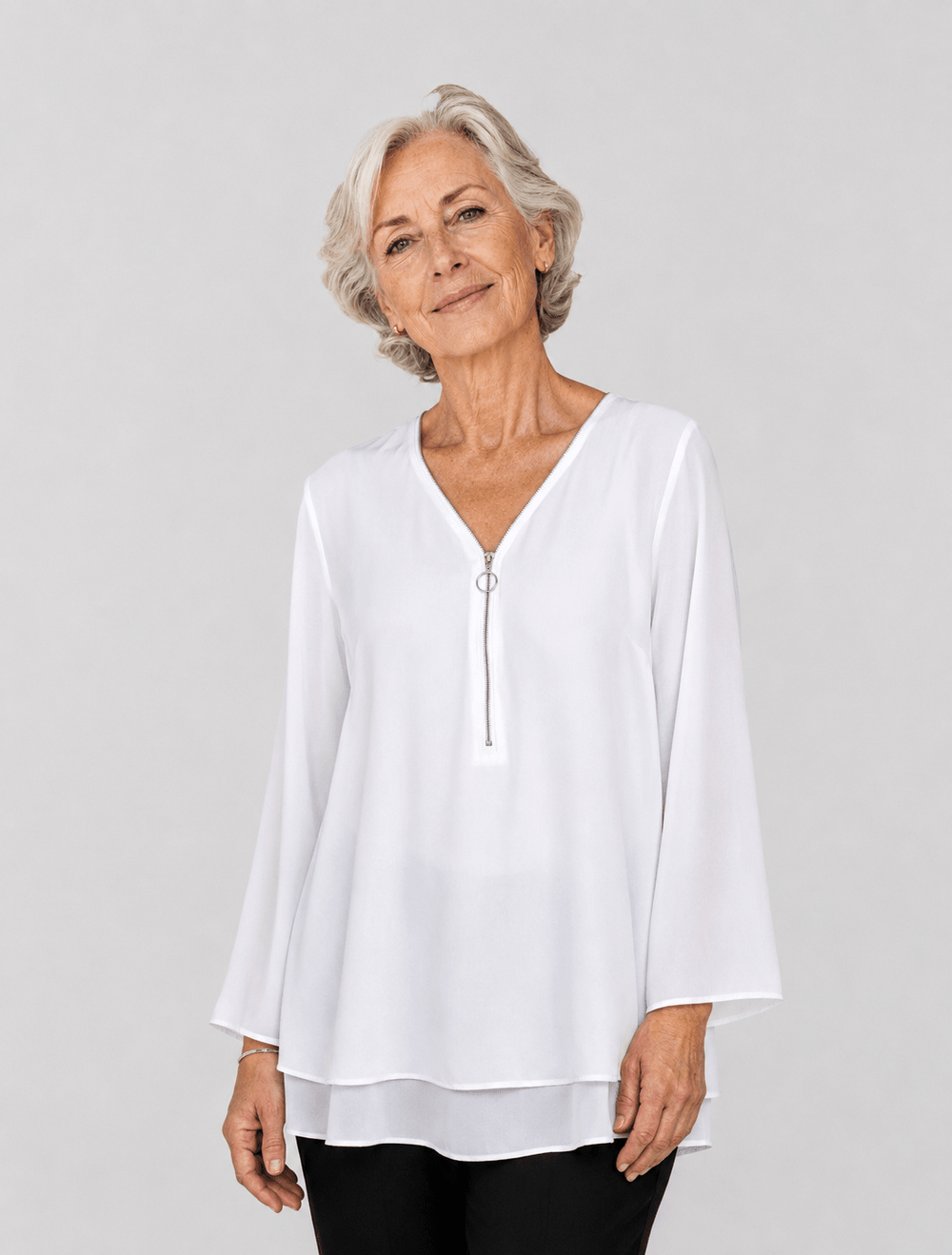 Olivia | Chiffon Blouse with Double Zip