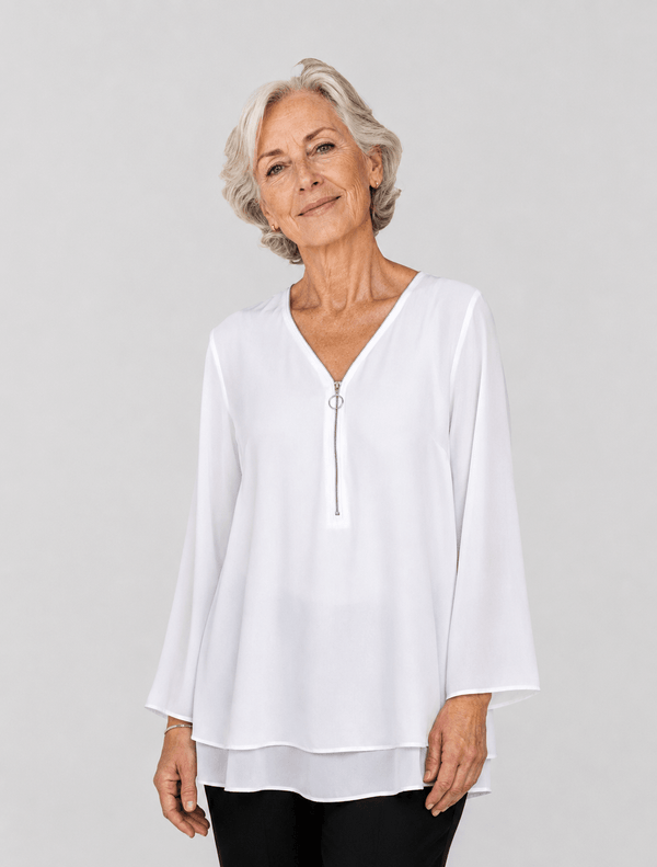 Olivia | Chiffon Blouse with Double Zip