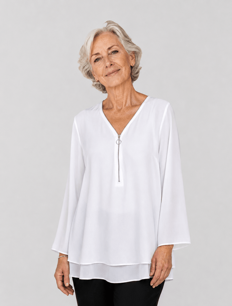 Olivia | Chiffon Blouse with Double Zip