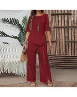 Elena - Elegant Asymmetric Top and Wide-Leg Trousers Set