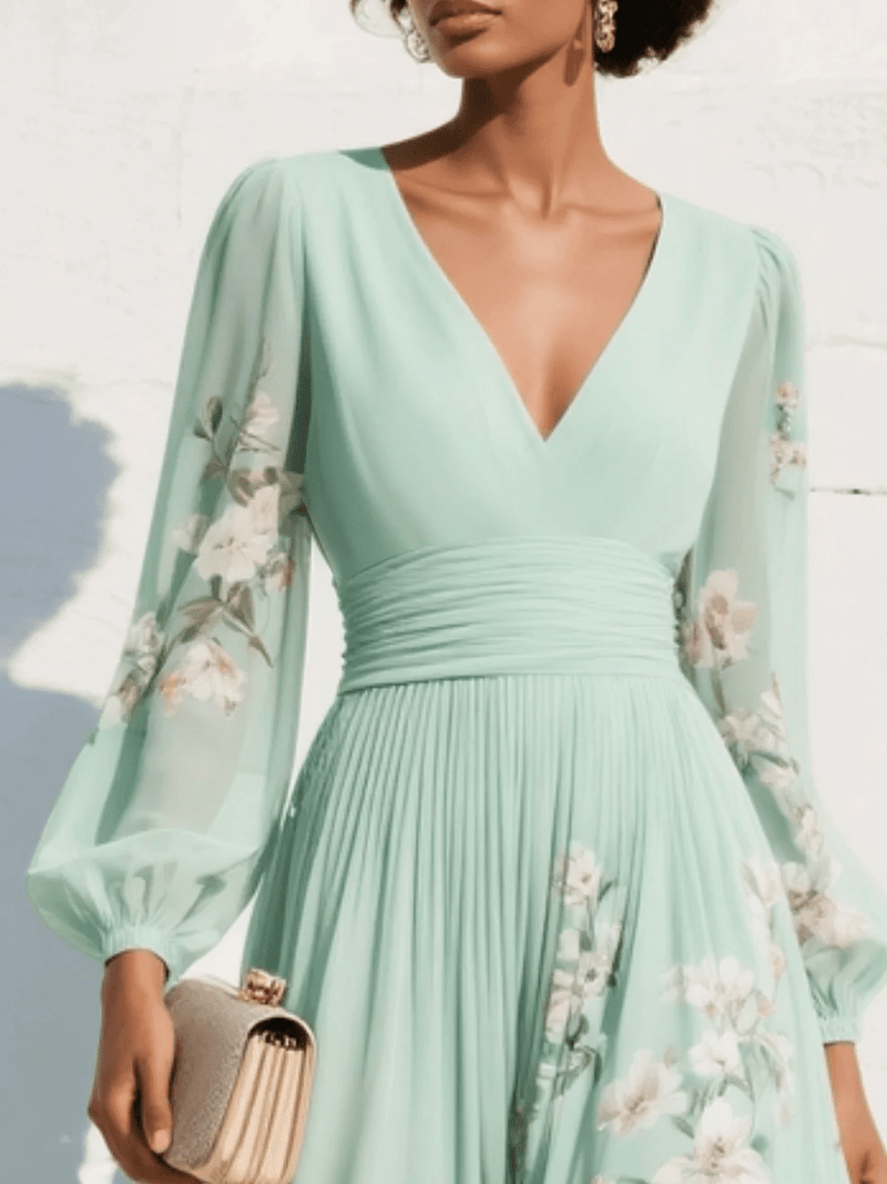 Clara | Light Green Floral Midi Dress
