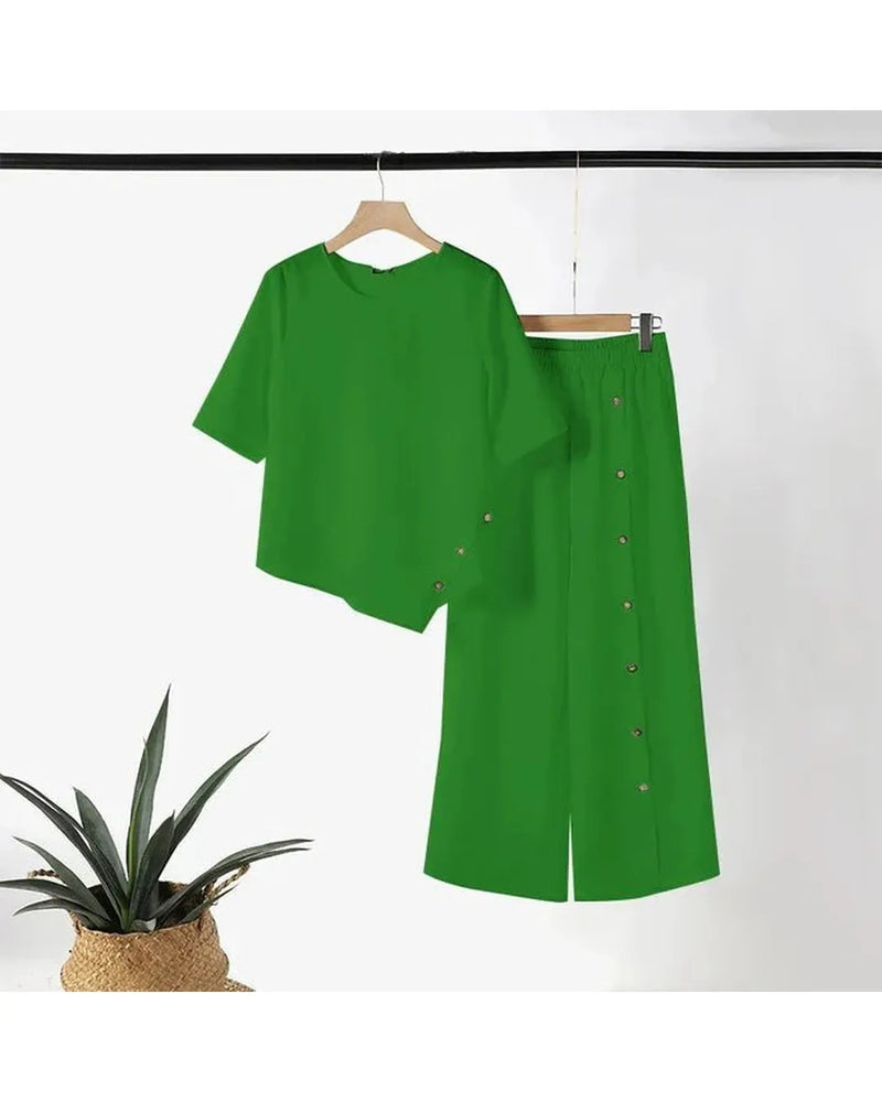 Elena - Elegant Asymmetric Top and Wide-Leg Trousers Set