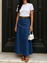 High-Waisted A-Line Denim Skirt
